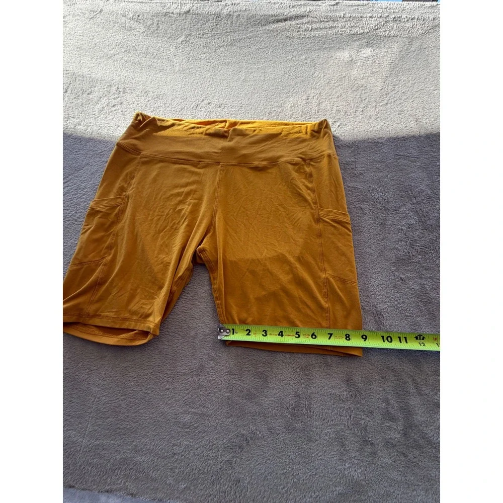 Feathers Biker Shorts Womens 1X Mustard Yellow High Rise Side Pockets